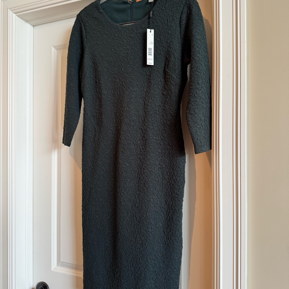 NWT T Tahari Modern-Retro Deep Green Textured Dress
